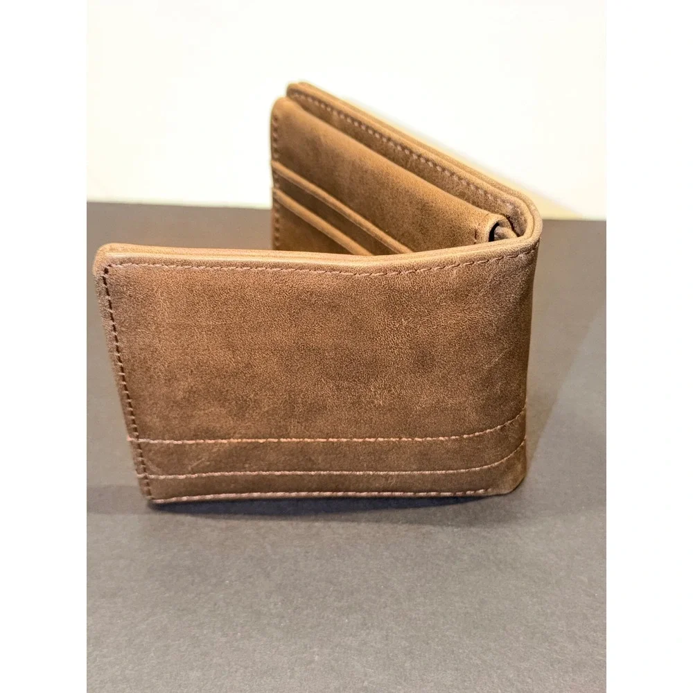 Lee Mens Bifold Wallet Brown Distressed Faux Leather ID Window Classic